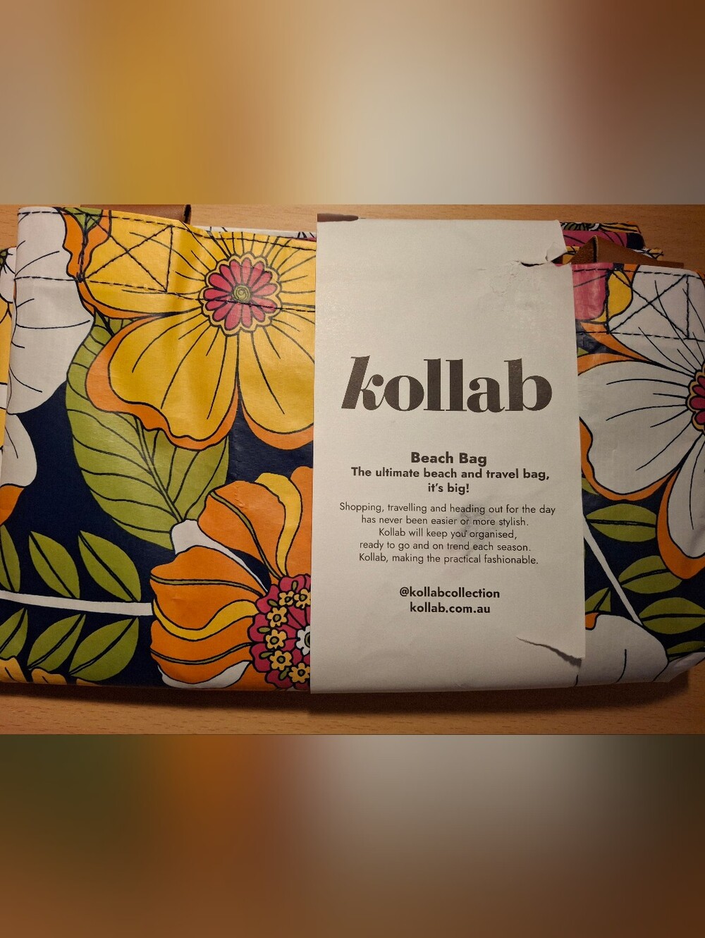 Kollab Beach Tote Bag Large Pretty in Pink Floral Multicolor Lightweight